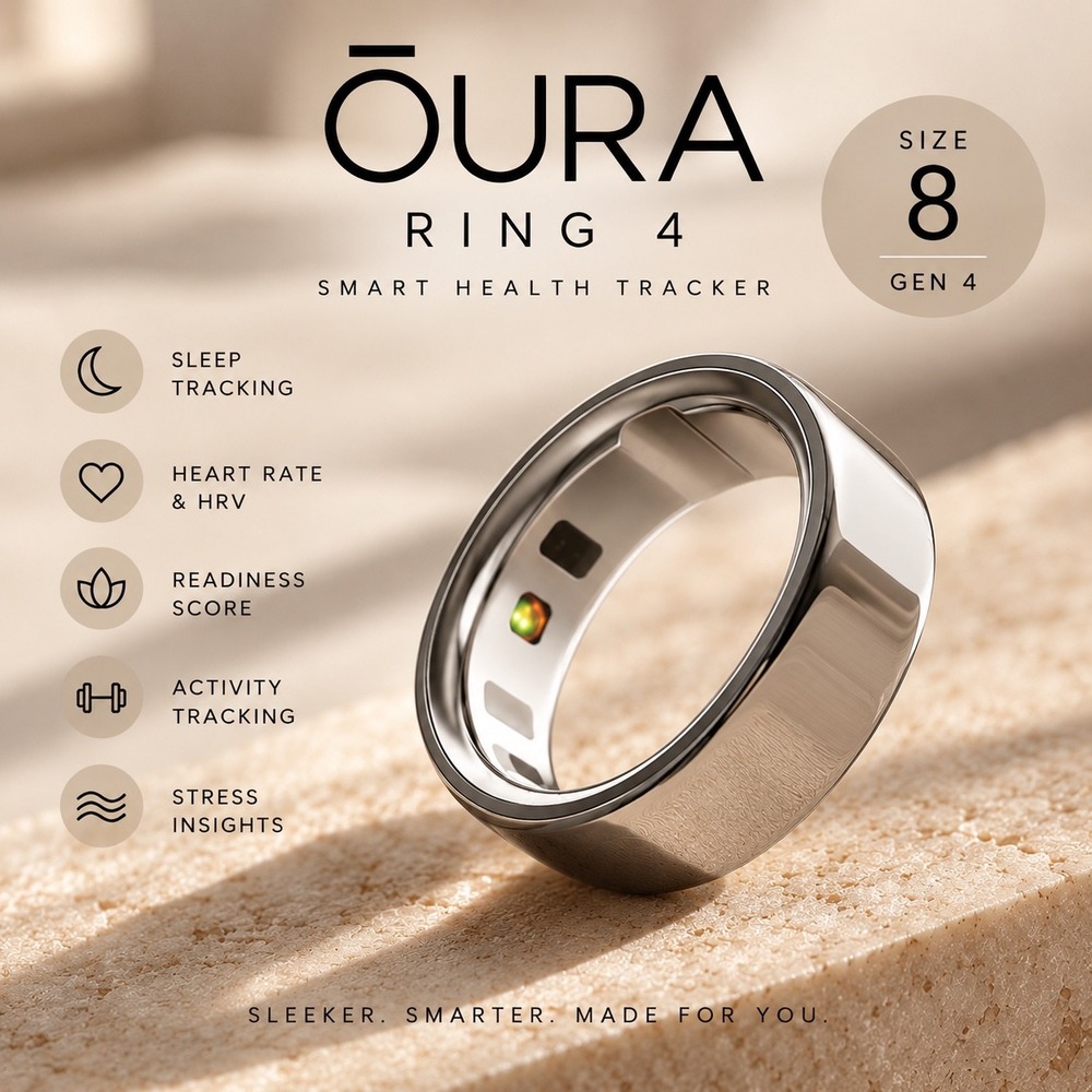 Oura Ring 4 Silver Size 8 Smart Health Heart Rate Sleep Tracker